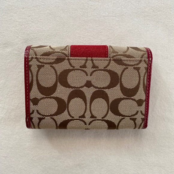 Coach Signature Bifold Wallet - Beige & Red - Picture 4 of 11